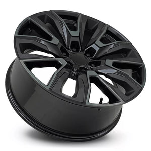 Factory Reproductions FR 207 Gloss Black Machine Face W/Dark Tint And Satin Black Inserts 22x9 +28 6x139.7mm 78.1mm - Wheelwiz