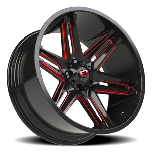 Vision Wheel 363 Gloss Black Milled Spoke with Red Tint 22x10 -19 5x139.7mm 108mm - Wheelwiz