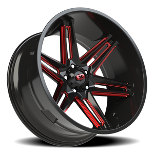 Vision Wheel 363 Gloss Black Milled Spoke with Red Tint 24x12 -51 5x139.7mm 108mm - Wheelwiz