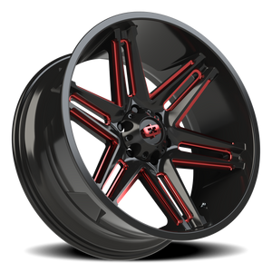 Vision Wheel 363 Gloss Black Milled Spoke with Red Tint 22x10 -19 6x139.7mm 106.2mm - Wheelwiz