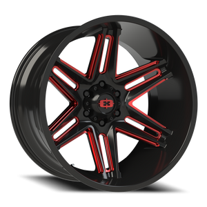 Vision Wheel 363 Gloss Black Milled Spoke with Red Tint 22x12 -51 6x139.7mm 106.2mm - Wheelwiz