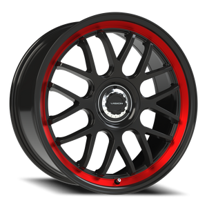 Vision Wheel 478 Gloss Black Red Tint Brushed Lip 20x8.5 +35 5x112mm 72.6mm - Wheelwiz