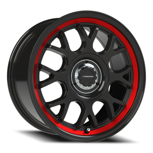 Vision Wheel 478 Gloss Black Red Tint Brushed Lip 16x8 +38 5x108mm 73.1mm - Wheelwiz