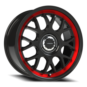 Vision Wheel 478 Gloss Black Red Tint Brushed Lip 17x8 +38 5x108mm 73.1mm - Wheelwiz