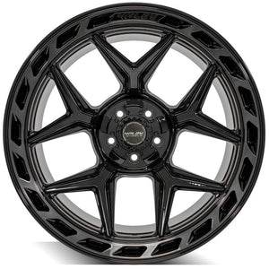 4Play Gen3 4P55 Gloss Black w/ Brushed Face & Tinted Clear 22x12.0 -44 5x127|5x139.7mm 87.1mm - Wheelwiz