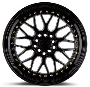 Aodhan AH02 Gloss Black ( Gold Rivet) 17x8 +35 5x100|5x114.3 73.1mm - Wheelwiz