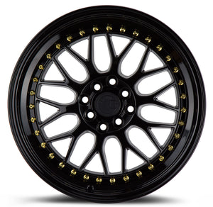 Aodhan AH02 Gloss Black ( Gold Rivet) 17x8 +35 4x100|4x114.3 73.1mm - Wheelwiz