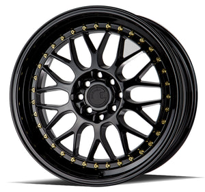 Aodhan AH02 Gloss Black ( Gold Rivet) 17x8 +35 4x100|4x114.3 73.1mm - Wheelwiz