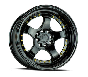 Aodhan AH03 Gloss Black W /Gold Rivets 15x8 +20 4x100|4x114.3 73.1mm - Wheelwiz