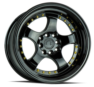 Aodhan AH03 Gloss Black W /Gold Rivets 16x8 +15 4x100|4x114.3 73.1mm - Wheelwiz