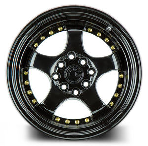 Aodhan AH03 Gloss Black W /Gold Rivets 16x8 +15 4x100|4x114.3 73.1mm - Wheelwiz