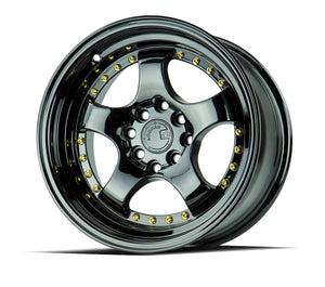 Aodhan AH03 Gloss Black W /Gold Rivets 16x8 +15 4x100|4x114.3 73.1mm - Wheelwiz