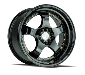 Aodhan AH03 Gloss Black W /Gold Rivets 17x9 +25 5x100|5x114.3 73.1mm - Wheelwiz