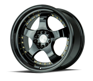 Aodhan AH03 Gloss Black W /Gold Rivets 17x9 +25 5x100|5x114.3 73.1mm - Wheelwiz
