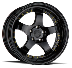 Aodhan AH03 Gloss Black W /Gold Rivets 18x9.5 +30 5x114.3 73.1mm - Wheelwiz