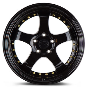Aodhan AH03 Gloss Black W /Gold Rivets 18x9.5 +30 5x114.3 73.1mm - Wheelwiz
