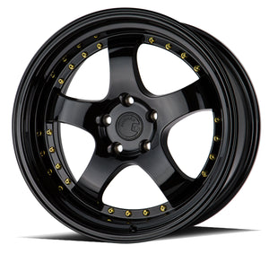 Aodhan AH03 Gloss Black W /Gold Rivets 18x9.5 +30 5x114.3 73.1mm - Wheelwiz