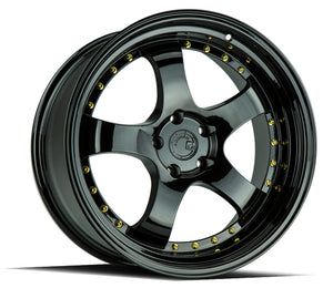 Aodhan AH03 Gloss Black W /Gold Rivets 19x11 +15 5x114.3 73.1mm - Wheelwiz