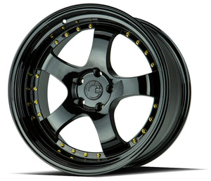 Aodhan AH03 Gloss Black W /Gold Rivets 19x11 +15 5x114.3 73.1mm - Wheelwiz