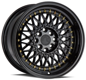 Aodhan AH05 Gloss Black W /Gold Rivets 16x8 +15 4x100|4x114.3 73.1mm - Wheelwiz