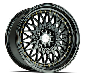 Aodhan AH05 Gloss Black W /Gold Rivets 17x9 +25 5x100|5x114.3 73.1mm - Wheelwiz