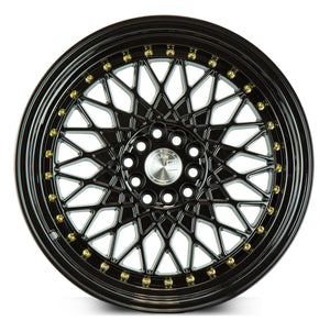Aodhan AH05 Gloss Black W /Gold Rivets 17x9 +25 5x100|5x114.3 73.1mm - Wheelwiz