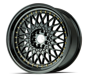 Aodhan AH05 Gloss Black W /Gold Rivets 17x9 +25 5x100|5x114.3 73.1mm - Wheelwiz