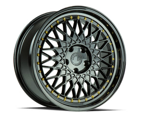 Aodhan AH05 Gloss Black W /Gold Rivets 18x8.5 +35 5x114.3 73.1mm - Wheelwiz