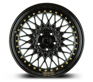 Aodhan AH05 Gloss Black W /Gold Rivets 18x8.5 +35 5x114.3 73.1mm - Wheelwiz