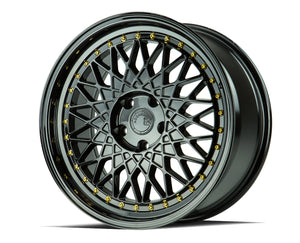 Aodhan AH05 Gloss Black W /Gold Rivets 18x8.5 +35 5x114.3 73.1mm - Wheelwiz