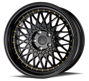 Aodhan AH05 Gloss Black W /Gold Rivets 18x9.5 +35 5x114.3 73.1mm - Wheelwiz
