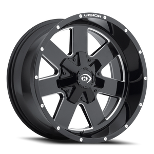 Vision Wheel 411 Gloss Black Milled Spoke 18x9 -12 6x135mm 87.1mm - Wheelwiz
