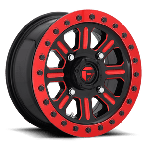 Fuel Offroad D911 HARDLINE BEADLOCK Gloss Black Red Tinted Clear 15x10 +25 4x137mm 110.1mm - Wheelwiz