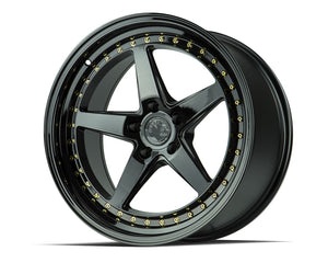 Aodhan DS05 Gloss Black W /Gold Rivets 18x8.5 +35 5x114.3 73.1mm - Wheelwiz