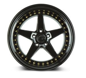 Aodhan DS05 Gloss Black W /Gold Rivets 18x9.5 +35 5x100 73.1mm - Wheelwiz