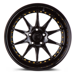 Aodhan DS07 Gloss Black W /Gold Rivets 18x10.5 +22 5x114.3 73.1mm - Wheelwiz