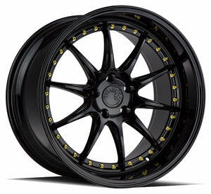 Aodhan DS07 Gloss Black W /Gold Rivets 19x11 +15 5x114.3 73.1mm - Wheelwiz