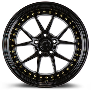 Aodhan DS08 Gloss Black W /Gold Rivets 18x10.5 +15 5x114.3 73.1mm - Wheelwiz