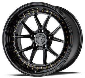 Aodhan DS08 Gloss Black W /Gold Rivets 18x10.5 +15 5x114.3 73.1mm - Wheelwiz