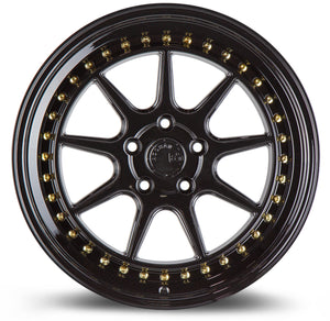 Aodhan DS-X Gloss Black W /Gold Rivets 18x10.5 +15 5x114.3 73.1mm - Wheelwiz