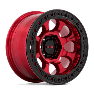 KMC KM237 RIOT BEADLOCK Candy Red W/ Satin Black Ring 17x9 -38 6x139.7mm 108mm - Wheelwiz