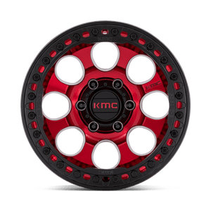 KMC KM237 RIOT BEADLOCK Candy Red W/ Satin Black Ring 17x9 -12 6x139.7mm 108mm - Wheelwiz