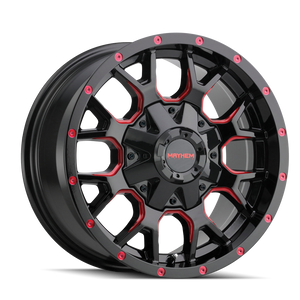 Mayhem WARRIOR Gloss black milled prism red 20x9 +18 5x139.7|5x150mm 110mm - Wheelwiz