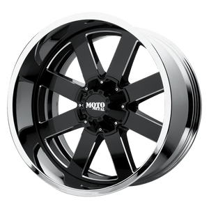 Moto Metal MO200 Gloss Black Milled Center Chrome Lip 20x12 -44 8x165.1mm 125.1mm - WheelWiz