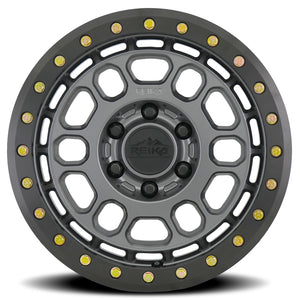 Reika R35 Satin Gunmetal W/ Black E-Coated Ring 17x8 +30 6x130mm 84.1mm