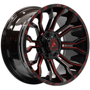 Armed Wheels Havoc Gloss Black Milled + Red 20x10 0 6x135mm 108.1mm