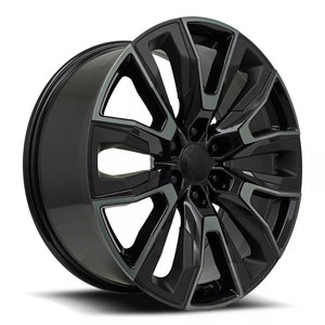 Factory Reproductions FR 207 Gloss Black Machine Face W/Dark Tint And Satin Black Inserts 24x10 +31 6x139.7mm 78.1mm - Wheelwiz