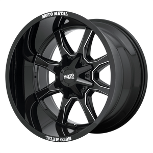 Moto Metal MO970 Gloss Black With Milled Spoke & Moto Metal On Lip 18x10 -24 6x135|6x139.7mm 106.1mm - WheelWiz