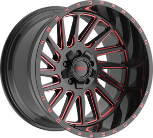 Krank Coil Gloss Black Red Milled 20x12 -44 5x127|5x139.7mm 77.8mm - Wheelwiz
