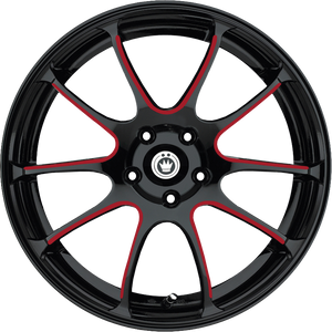 Konig Illusion Gloss Black W/ Red Ball Cut 18x8 +45 5x114.3mm 73.1mm - Wheelwiz